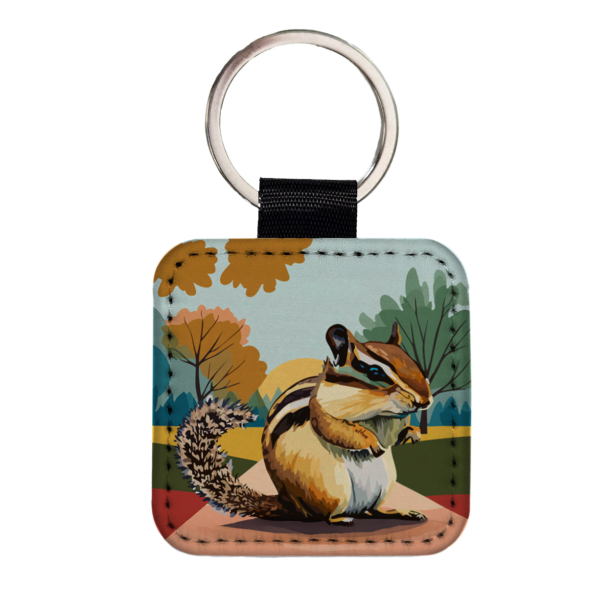 Chipmunk Watercolor Square Faux Leather Keychain