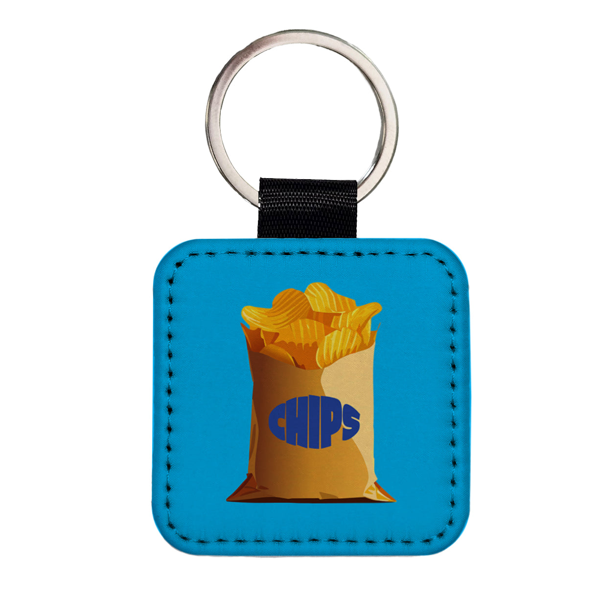 Chips Bag Snack Food Square Faux Leather Keychain