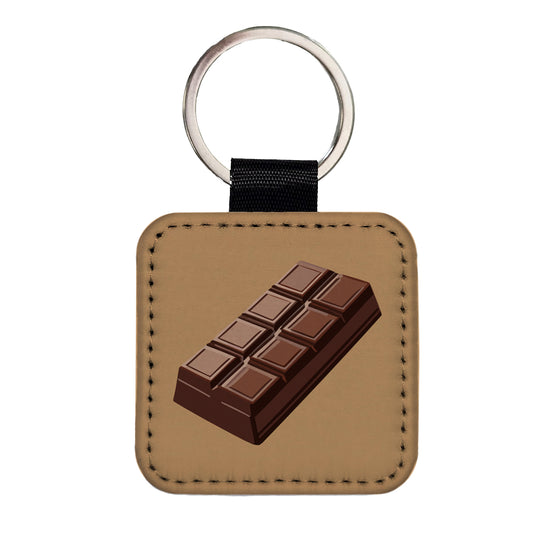 Chocolate Bar Candy Square Faux Leather Keychain