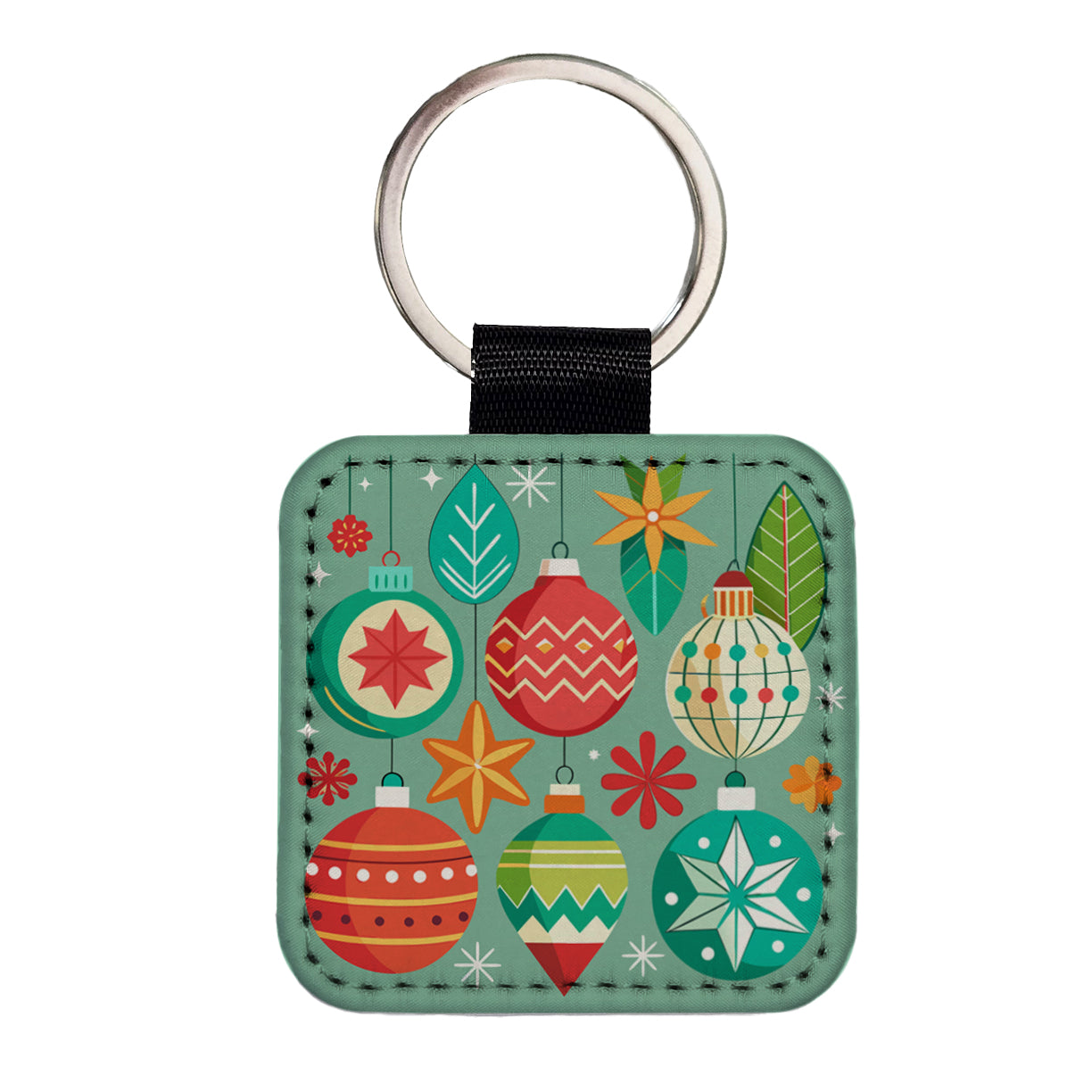 Christmas Ornaments Modern Square Faux Leather Keychain