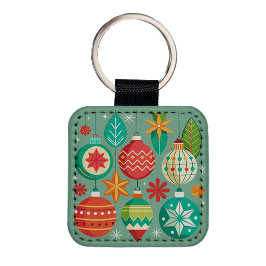 Christmas Ornaments Modern Square Faux Leather Keychain