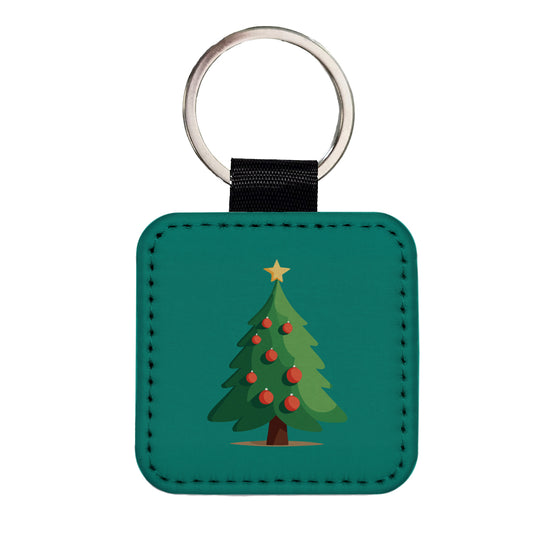 Christmas Tree Cute Square Faux Leather Keychain