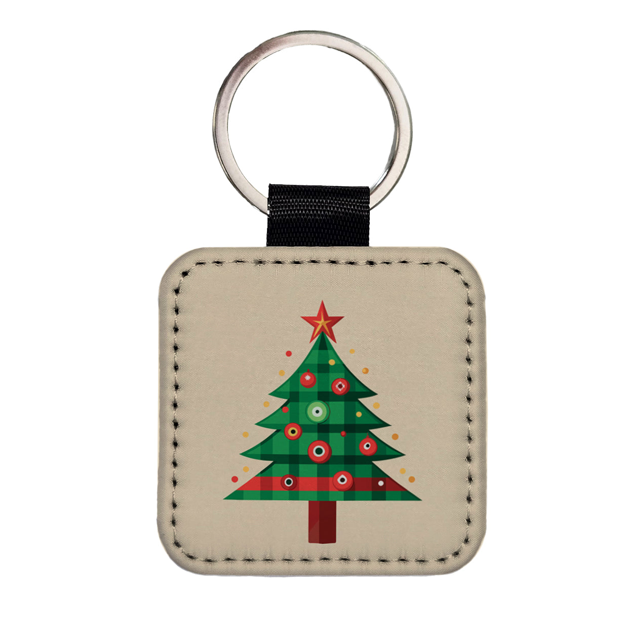 Christmas Tree Plaid Square Faux Leather Keychain