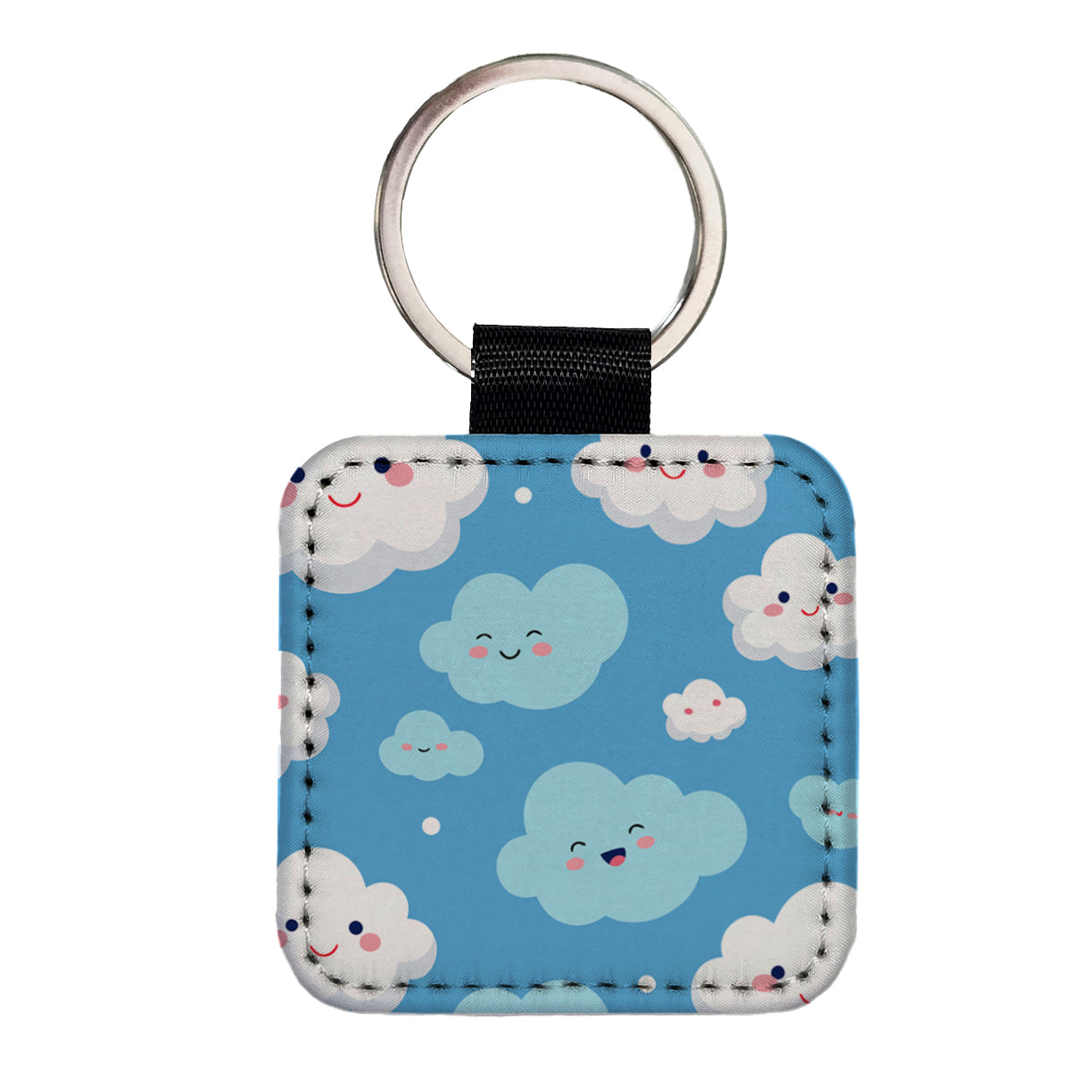 Clouds Happy Smiling Cute Pattern Square Faux Leather Keychain