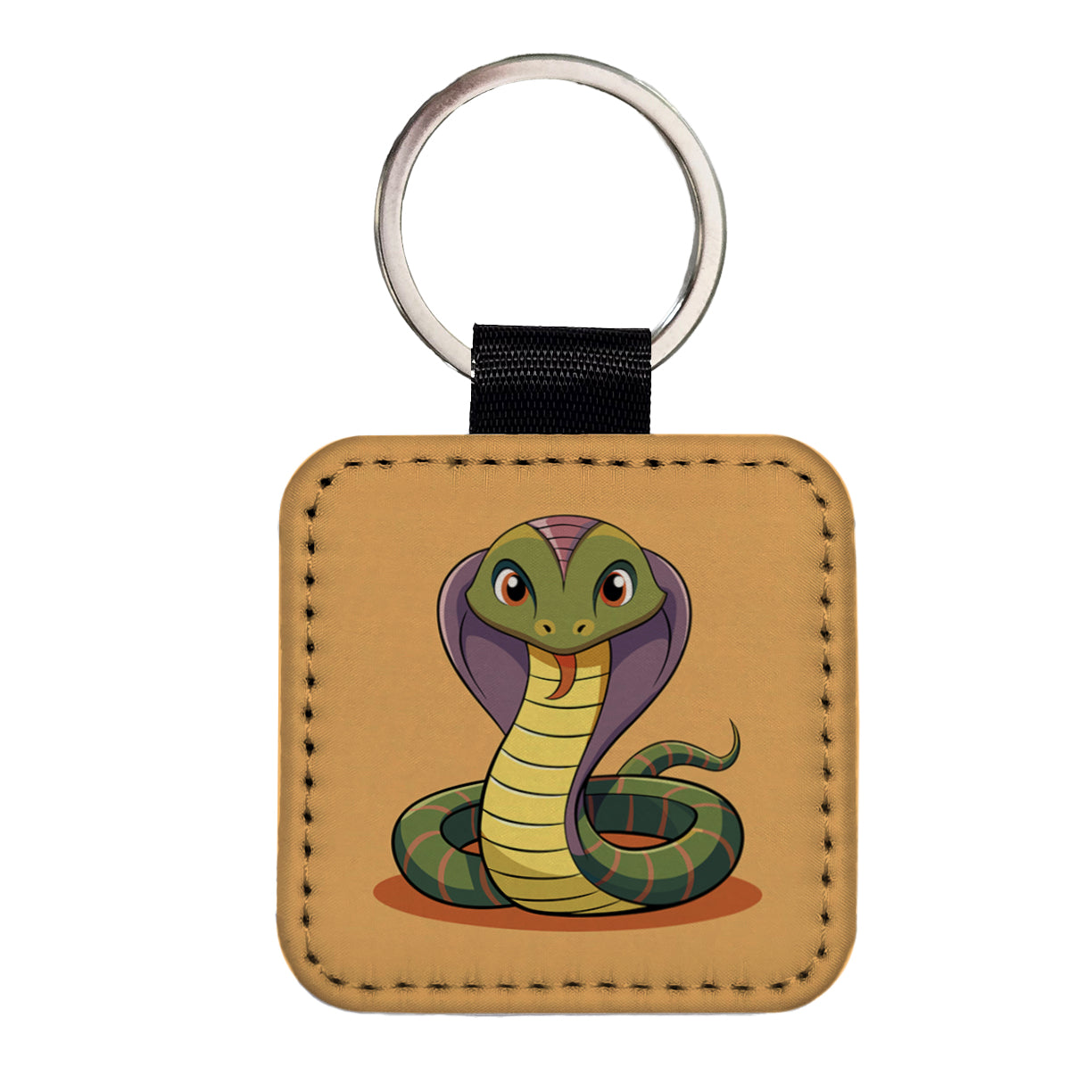Cobra Snake Cute Square Faux Leather Keychain