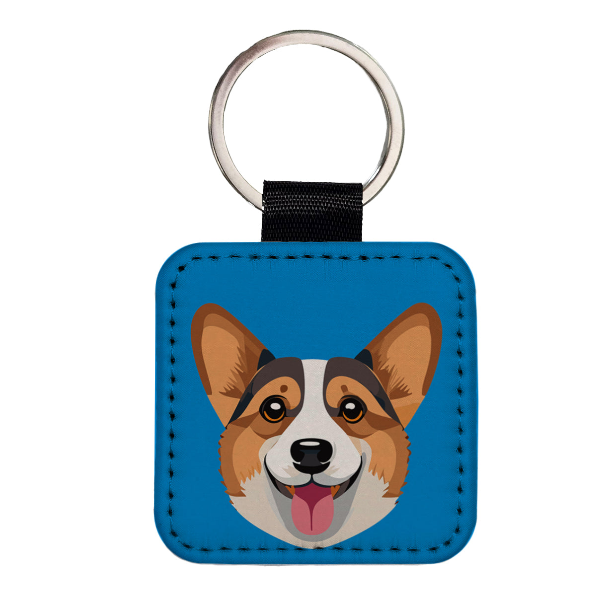 Corgi Dog Face Cute Square Faux Leather Keychain