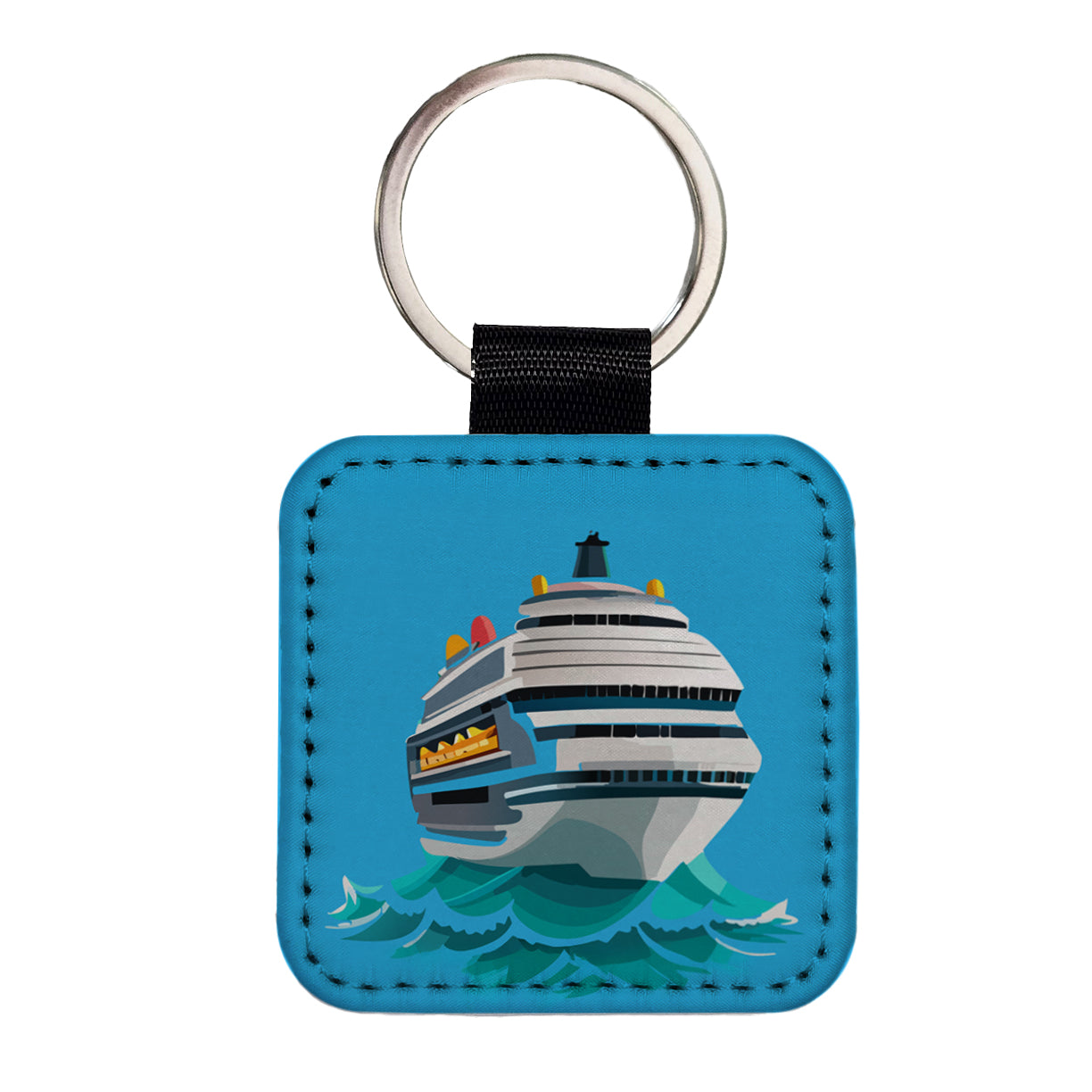 Cruise Ship on Ocean Trip Vacation Bon Voyage Square Faux Leather Keychain
