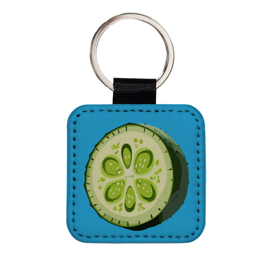 Cucumber Slice Vegetable Square Faux Leather Keychain