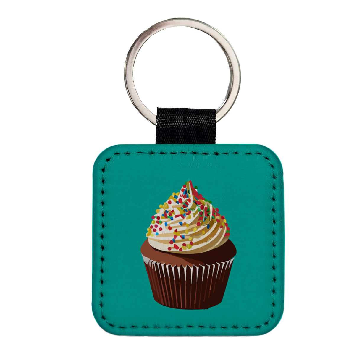 Cupcake with Sprinkles Birthday Celebration Square Faux Leather Keychain