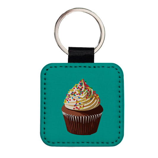 Cupcake with Sprinkles Birthday Celebration Square Faux Leather Keychain
