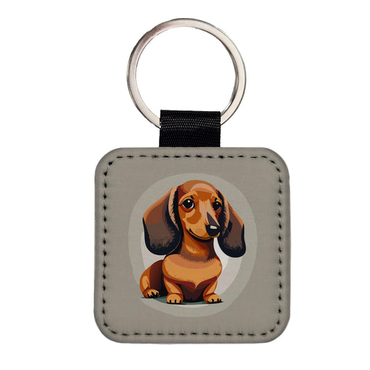 Dachshund Dog Cute Square Faux Leather Keychain