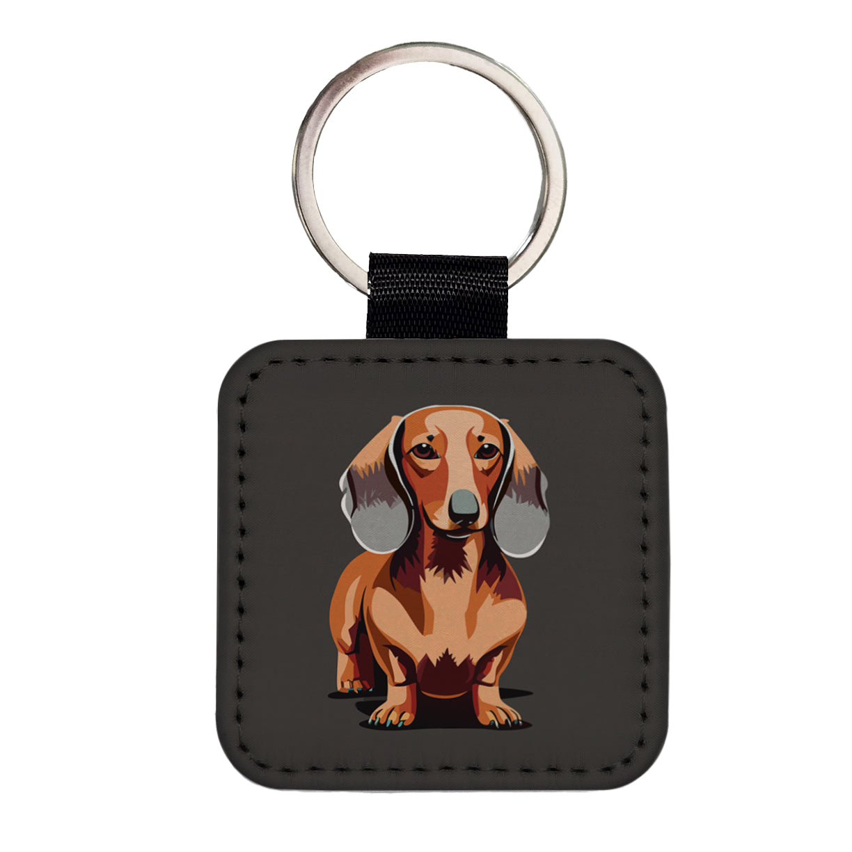 Dachshund Dog Standing Square Faux Leather Keychain