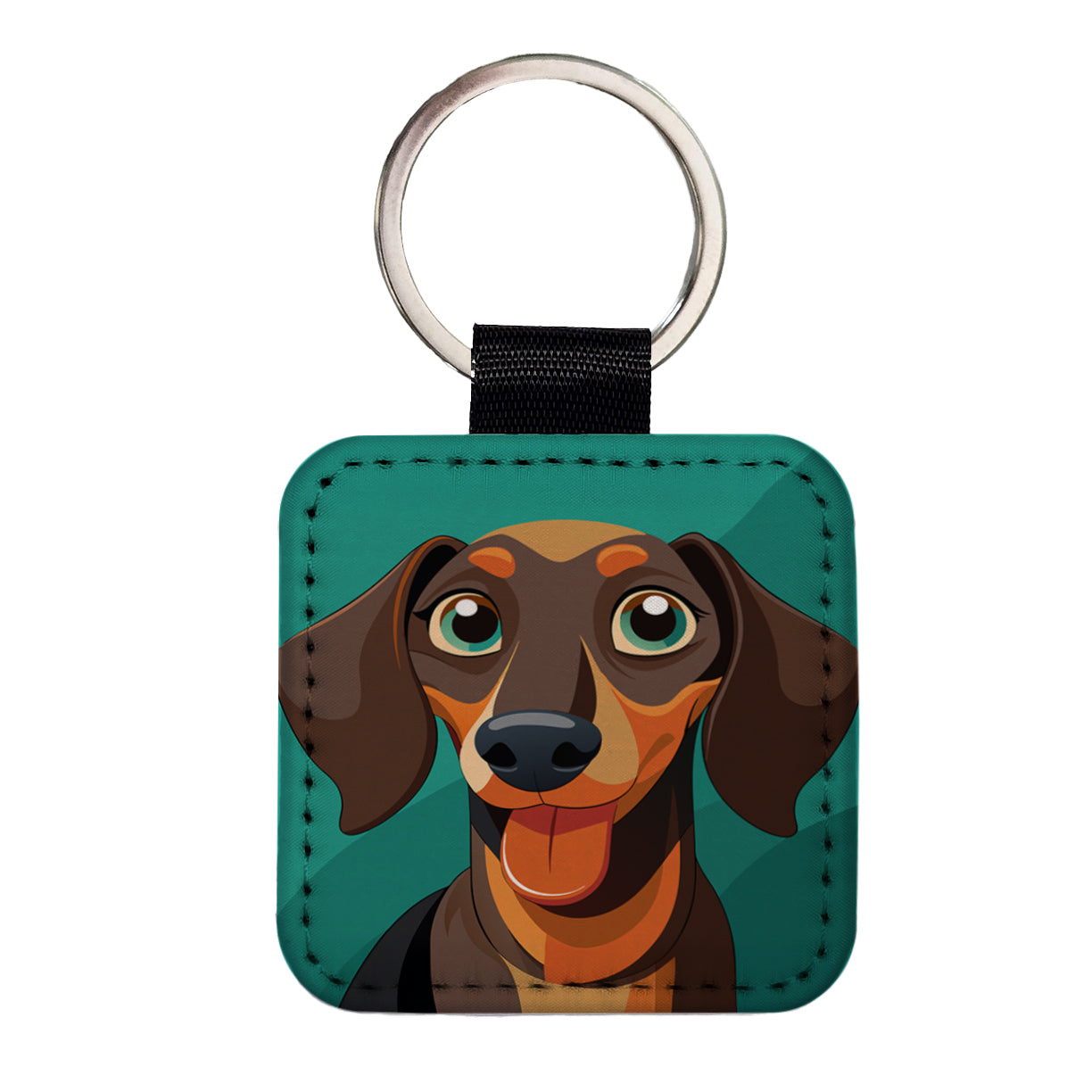 Dachshund Dog Sticking Out Tongue Funny Square Faux Leather Keychain