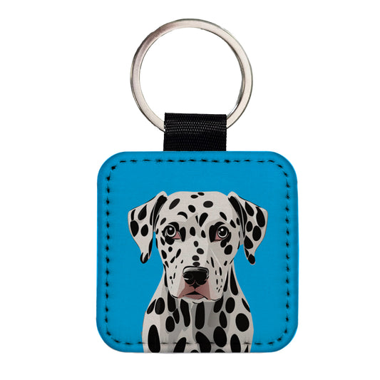 Dalmatian Dog Head Staring Square Faux Leather Keychain