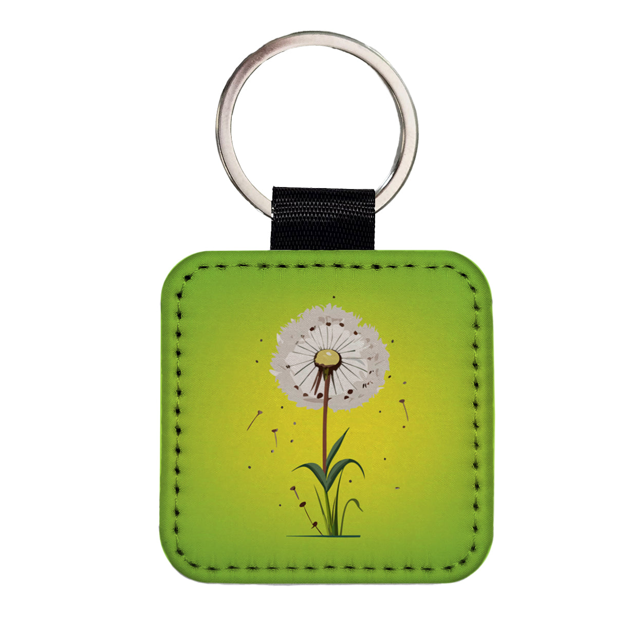 Dandelion Weed Flower Square Faux Leather Keychain