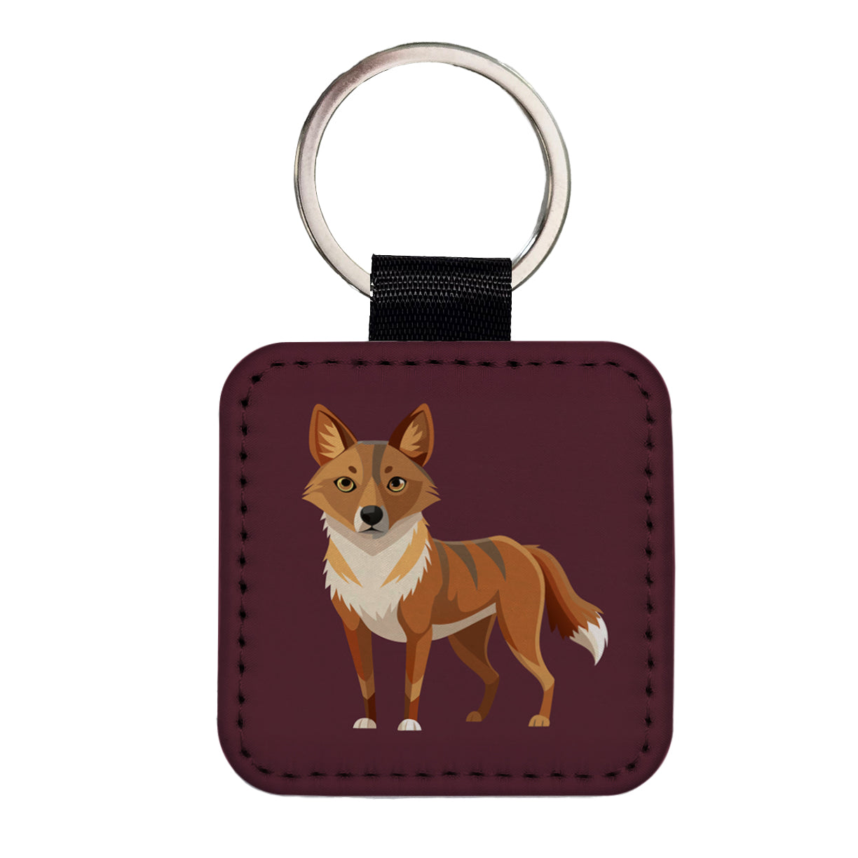 Dingo Australian Dog Animal Square Faux Leather Keychain