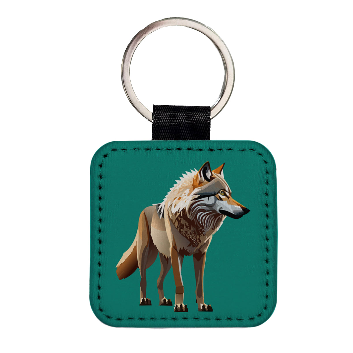 Dire Wolf Standing Square Faux Leather Keychain