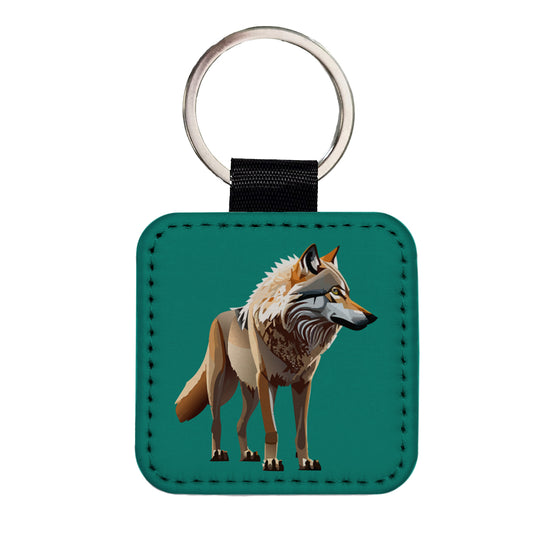 Dire Wolf Standing Square Faux Leather Keychain