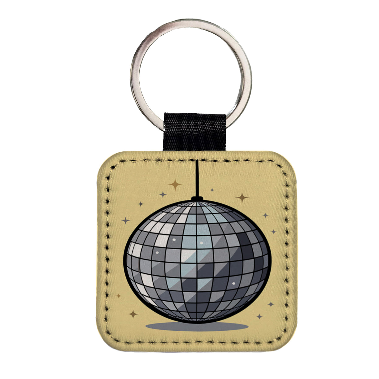 Disco Ball Square Faux Leather Keychain