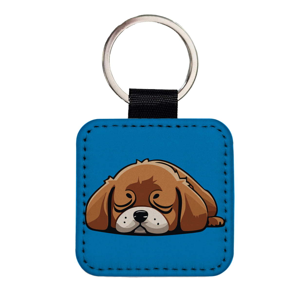 Dog Puppy Napping Sleeping Cute Square Faux Leather Keychain