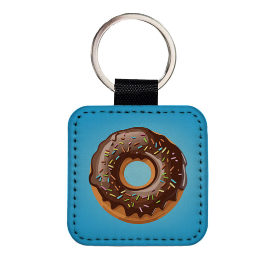 Donut Chocolate Sprinkles Square Faux Leather Keychain
