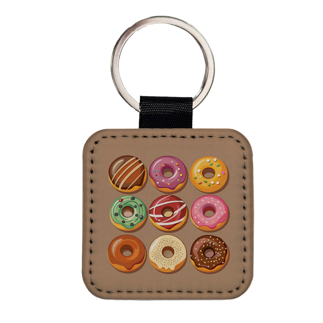 Donuts Tasty Square Faux Leather Keychain
