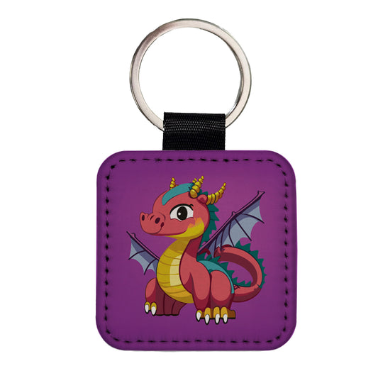 Dragon Colorful Square Faux Leather Keychain