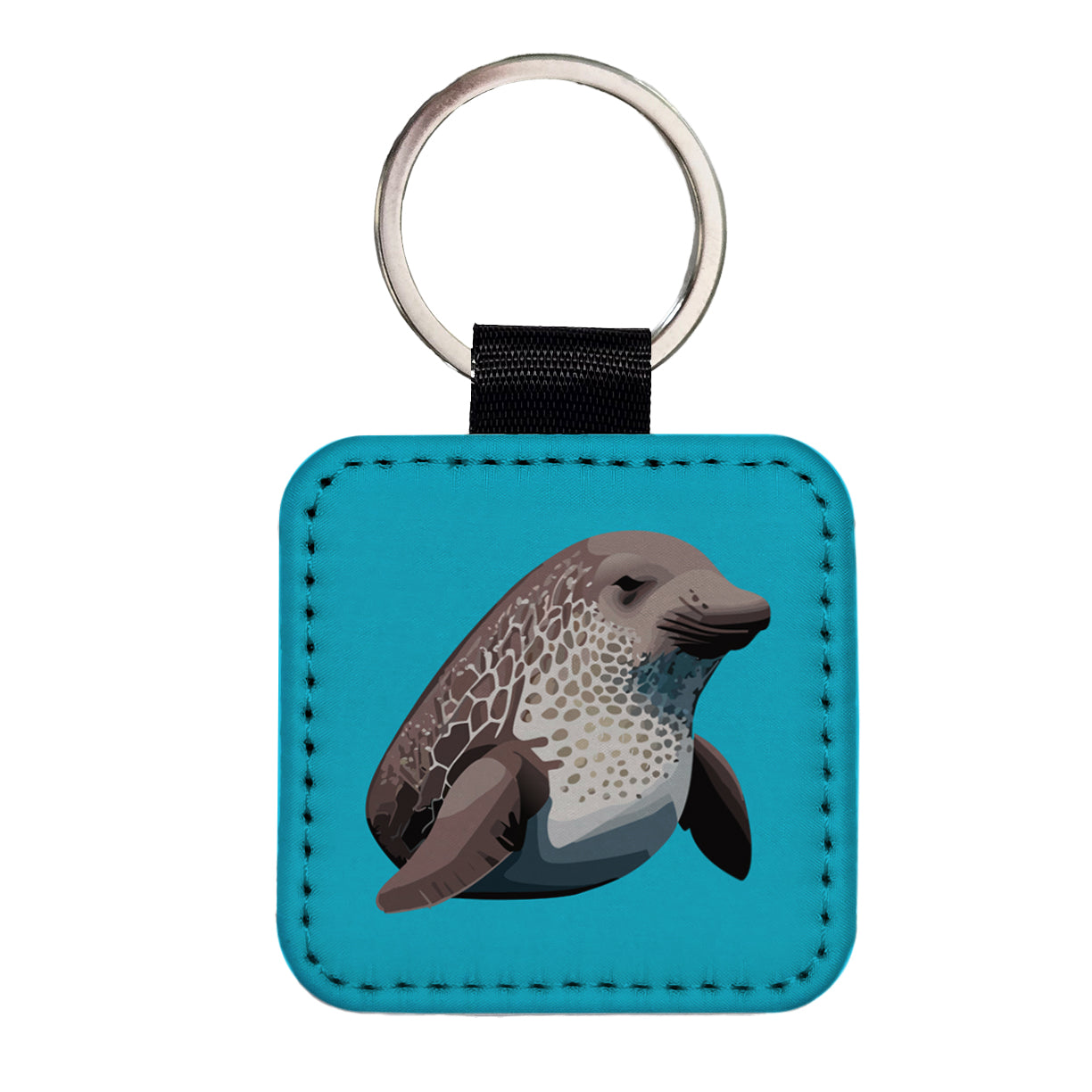 Dugong Sea Cow Square Faux Leather Keychain