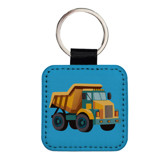 Dump Truck Cute Square Faux Leather Keychain
