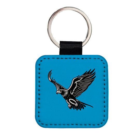 Eagle Flying Black White Square Faux Leather Keychain