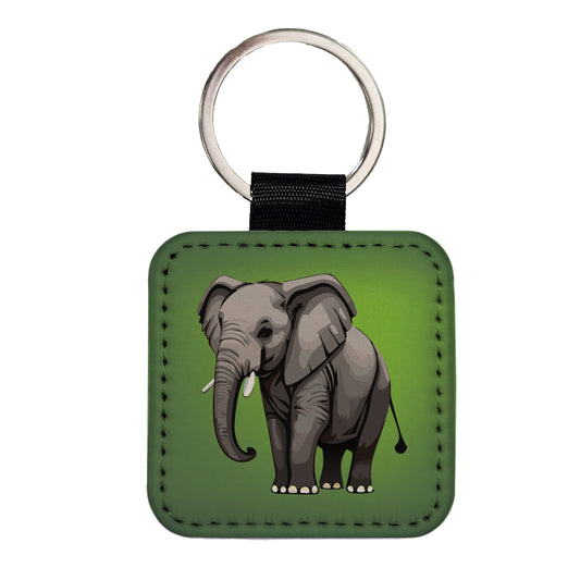 Elephant with Tusks Majestic Square Faux Leather Keychain