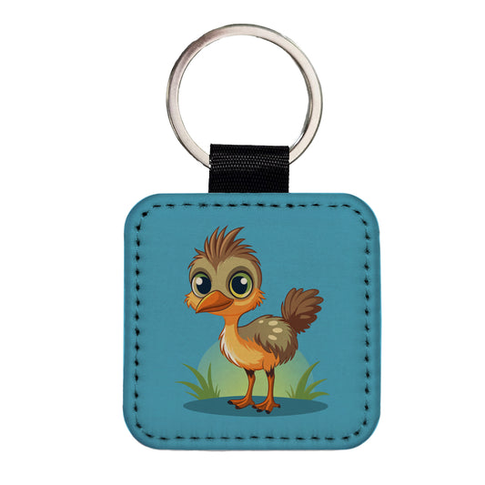 Emu Ostrich Large Bird Australian Animal Square Faux Leather Keychain