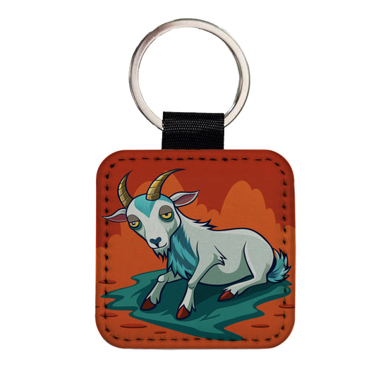 Fainting Goat Funny Square Faux Leather Keychain