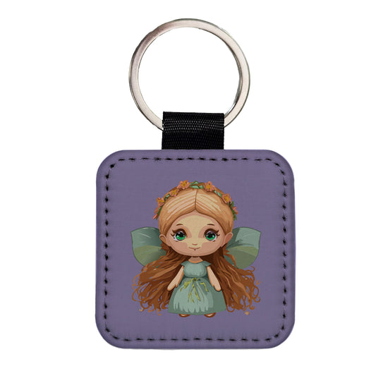 Fairy Cottagecore Pixie Square Faux Leather Keychain