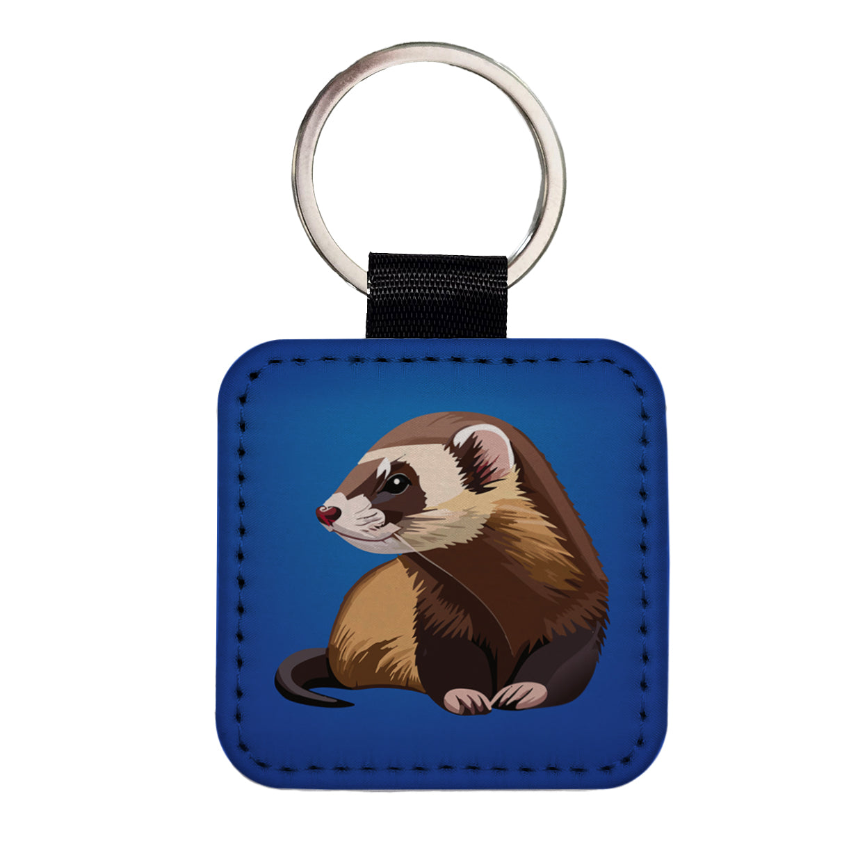 Ferret Friend Square Faux Leather Keychain