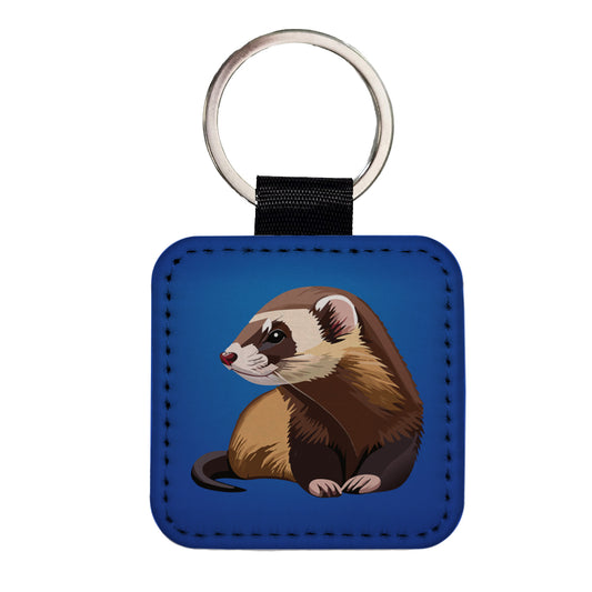 Ferret Friend Square Faux Leather Keychain