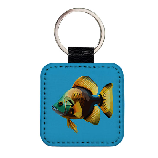 Fish Tropical Square Faux Leather Keychain