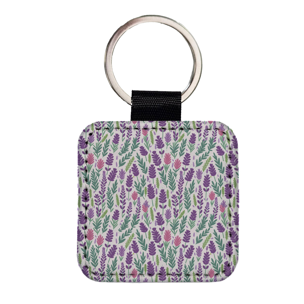 Flowers Lavender Cute Pattern Square Faux Leather Keychain