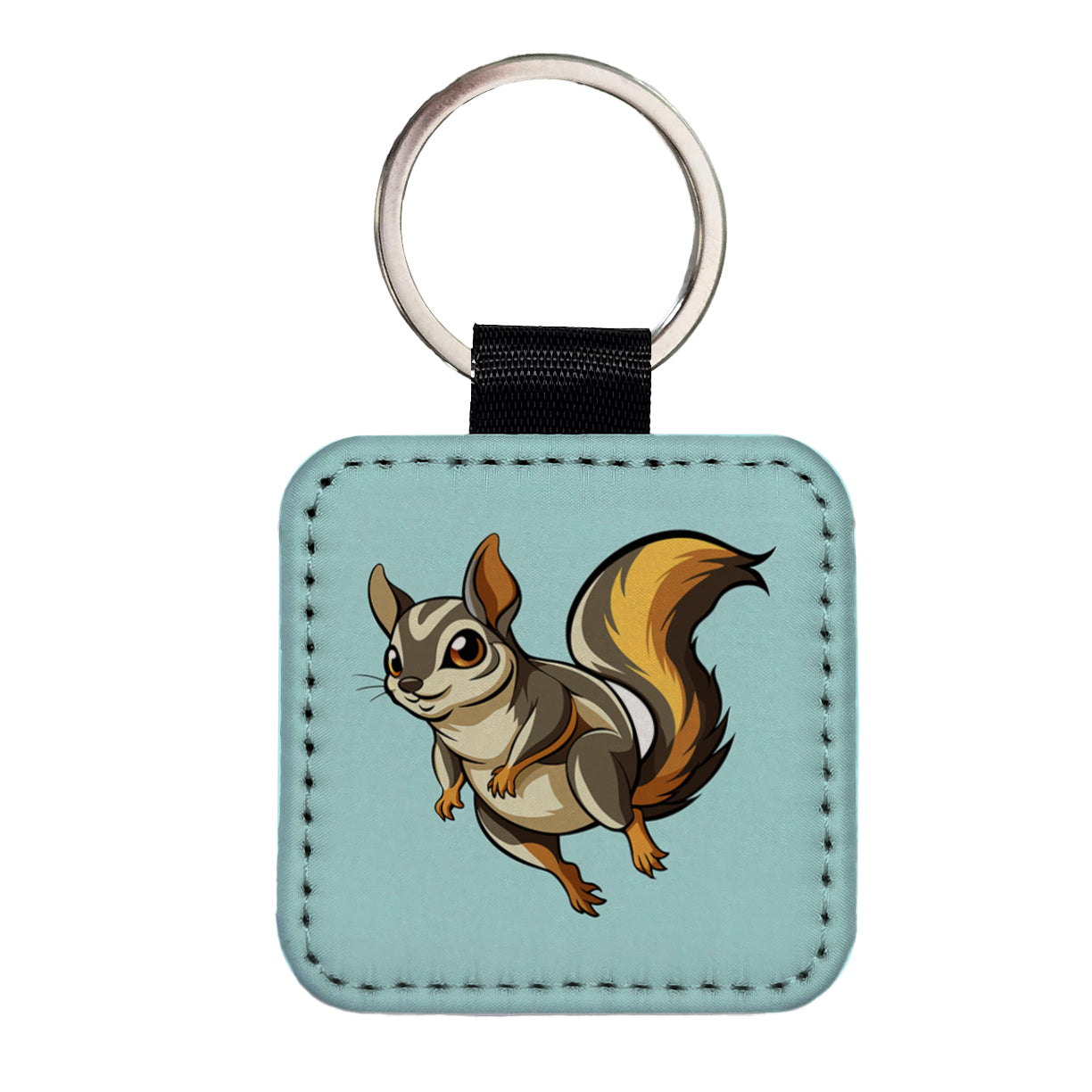 Flying Squirrel Square Faux Leather Keychain
