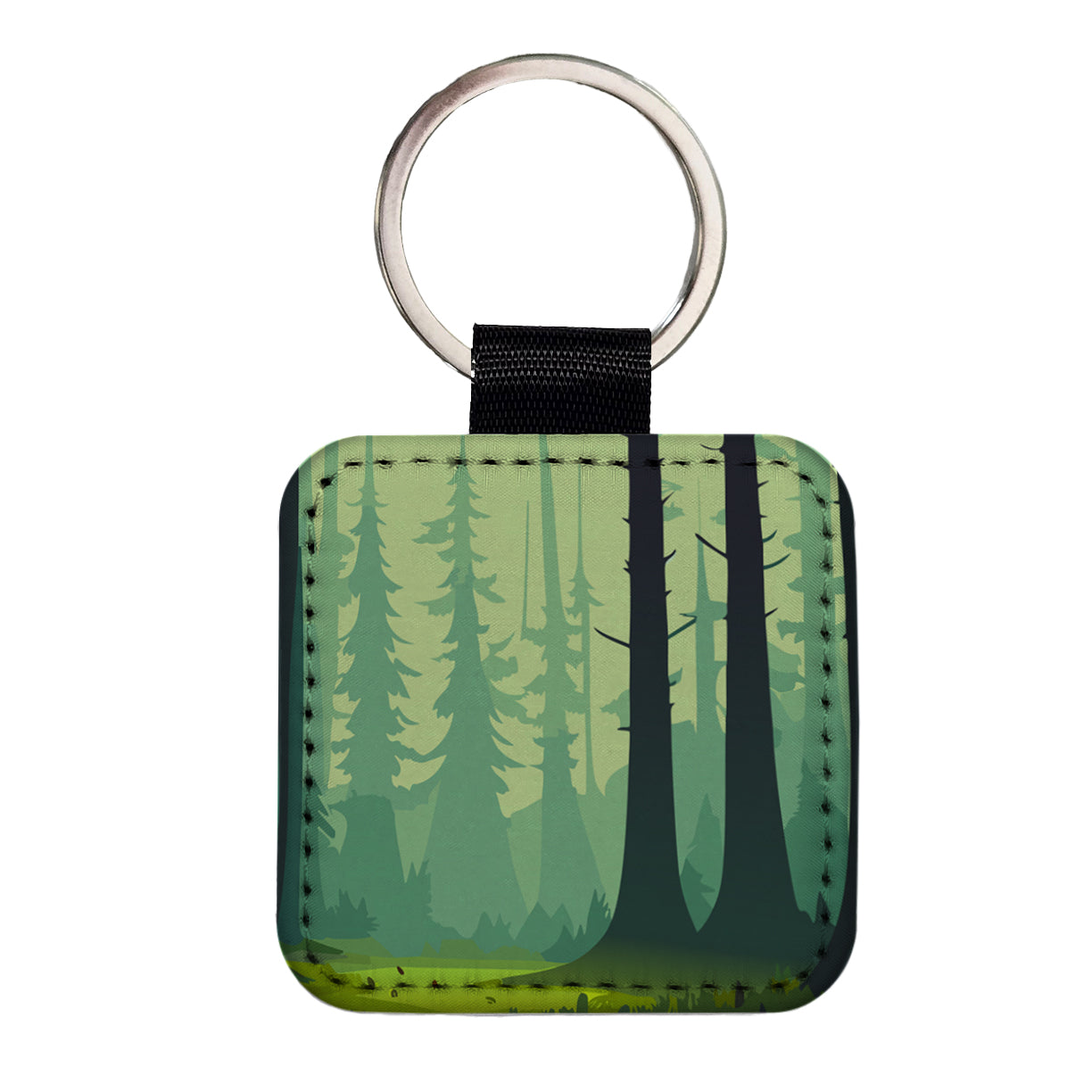 Forest Trees Wilderness Enchanted Square Faux Leather Keychain