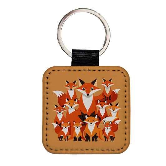 Foxes Oodles Square Faux Leather Keychain