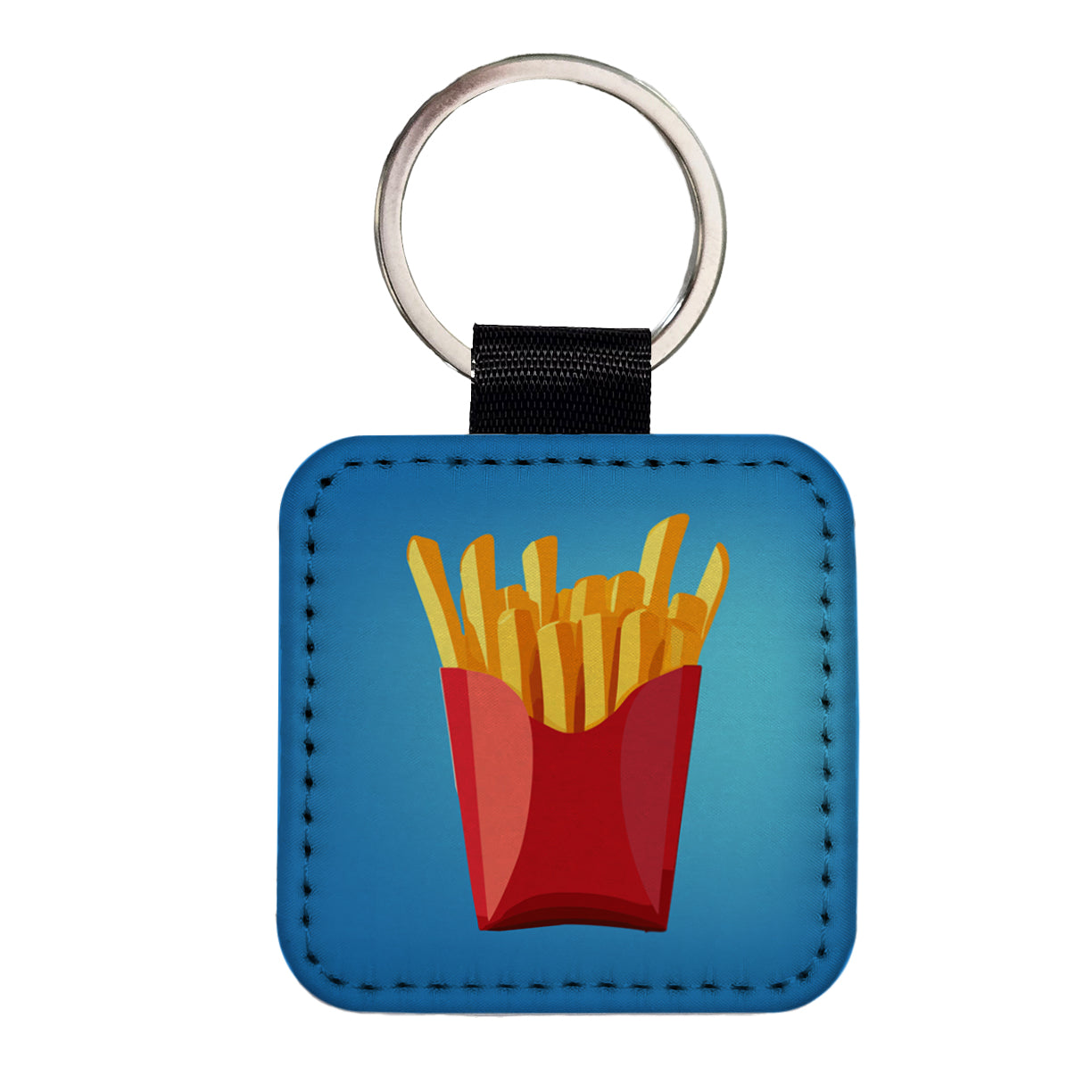 French Fries Red Container Square Faux Leather Keychain