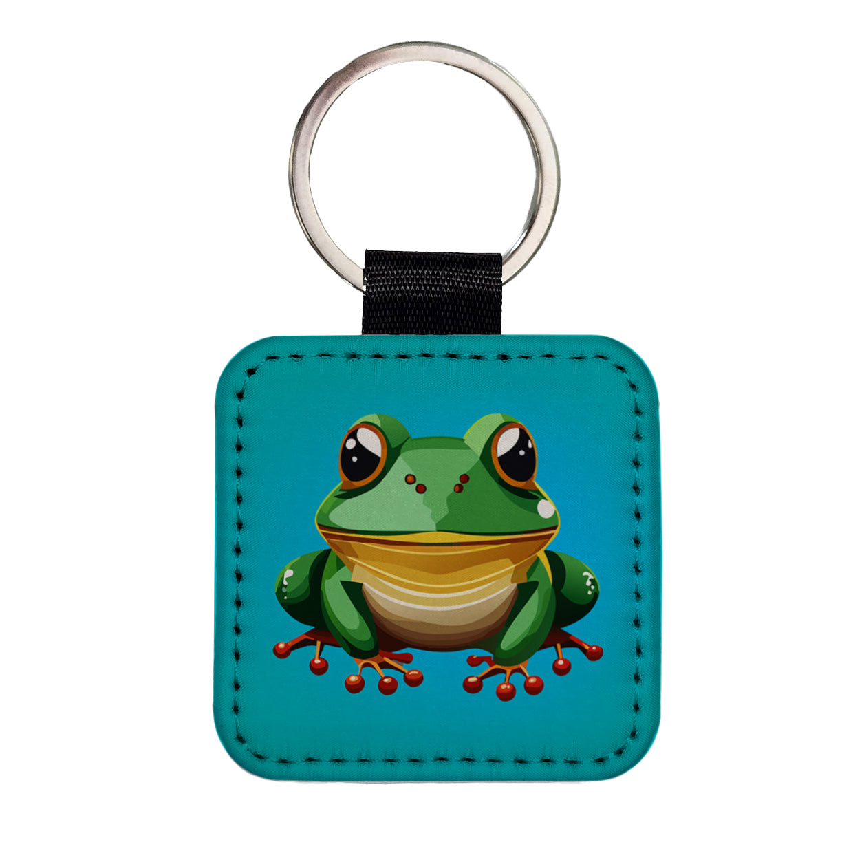 Frog Cute Square Faux Leather Keychain