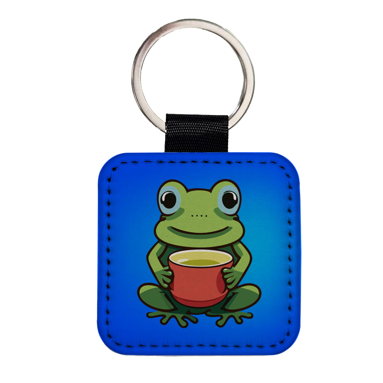 Frog Drinking Tea Funny Square Faux Leather Keychain