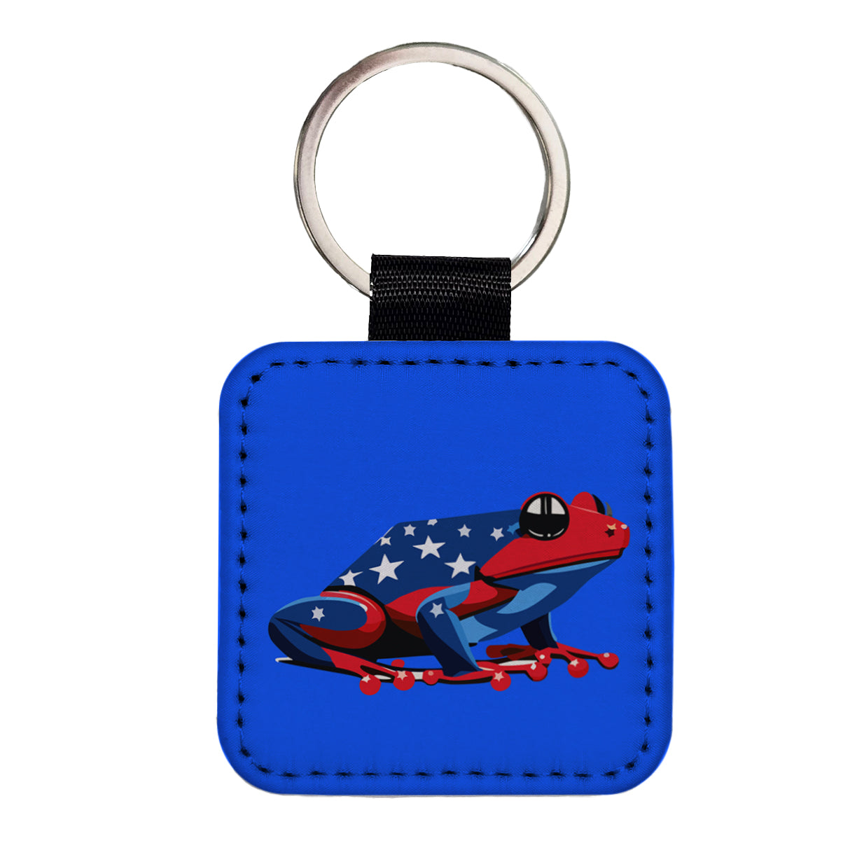 Frog Patriotic Square Faux Leather Keychain