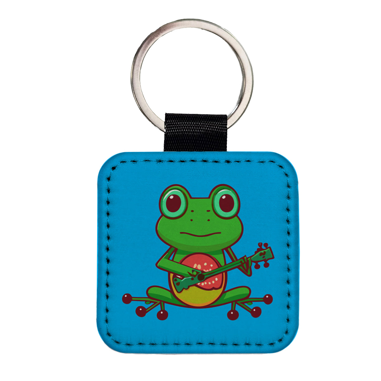 Frog Playing Banjo Guitar Music Funny Square Faux Leather Keychain