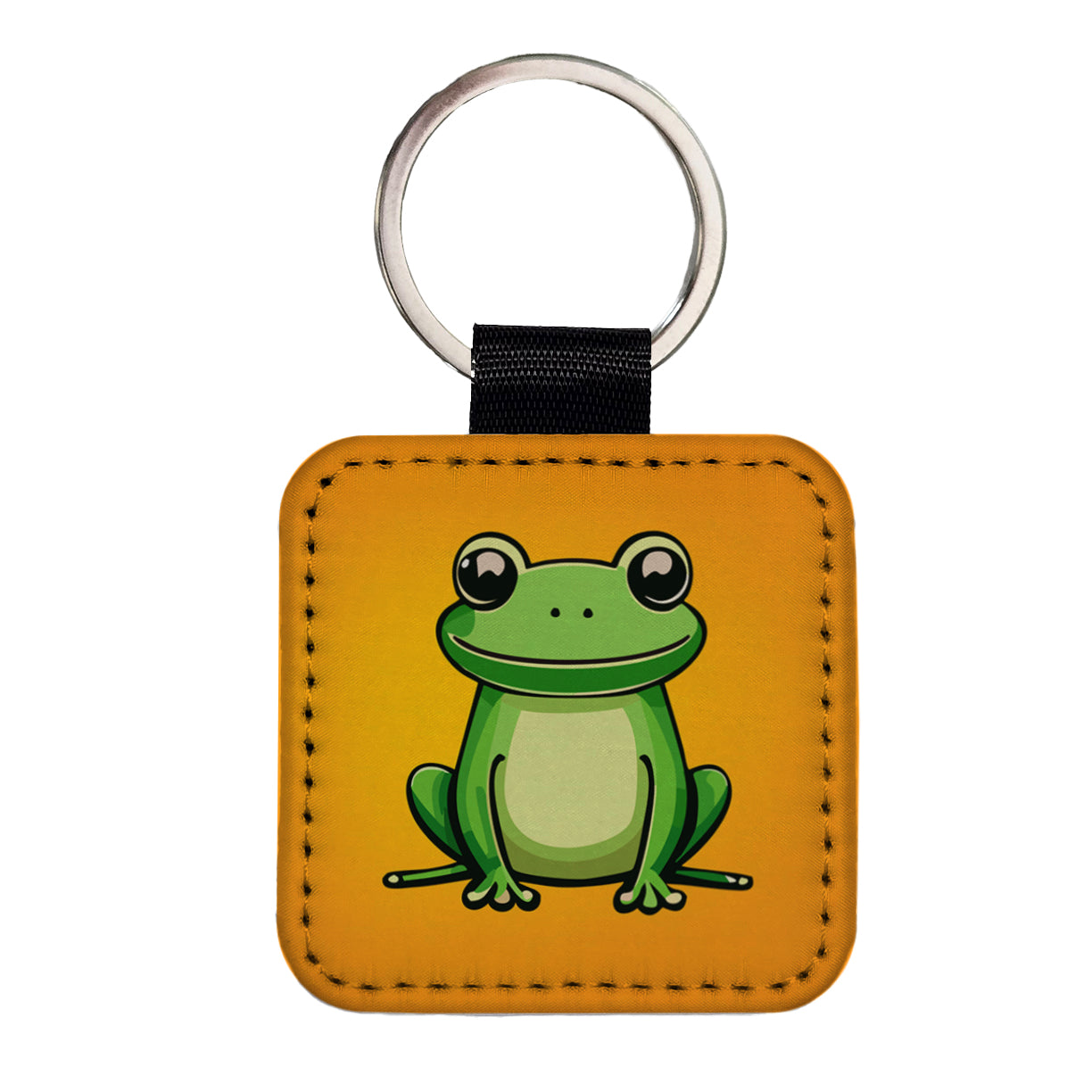 Frog Sweet Square Faux Leather Keychain