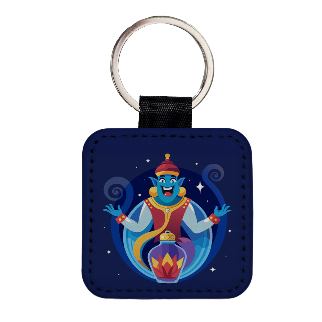 Genie and Bottle Cute Square Faux Leather Keychain