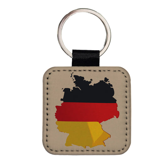 Germany German Flag Country Shape Square Faux Leather Keychain