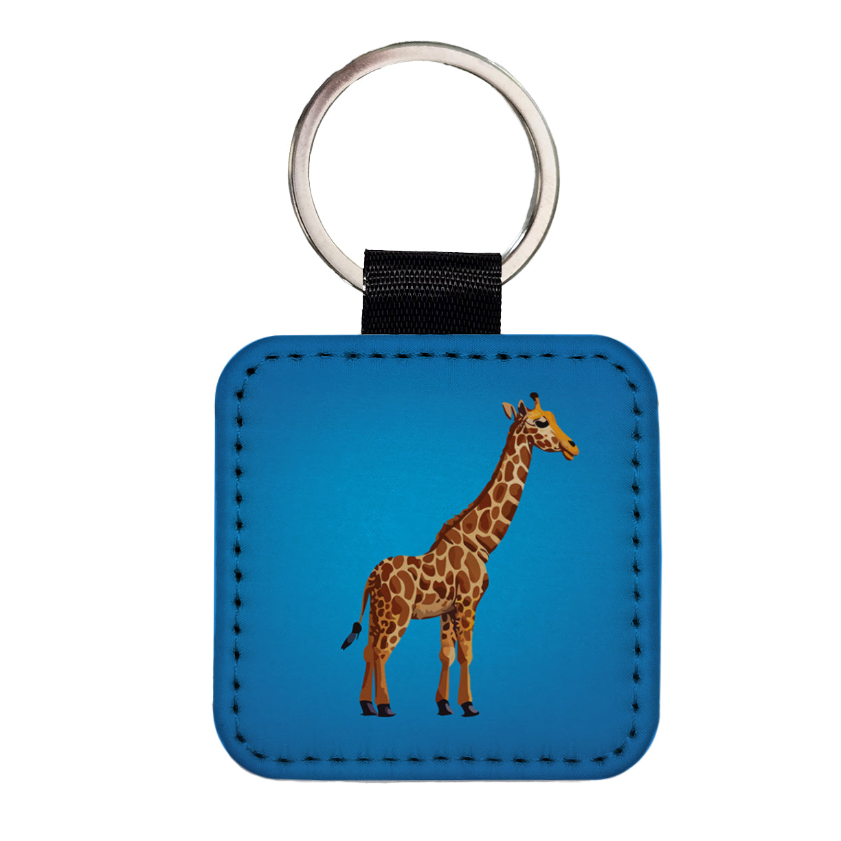 Giraffe Watercolor Square Faux Leather Keychain